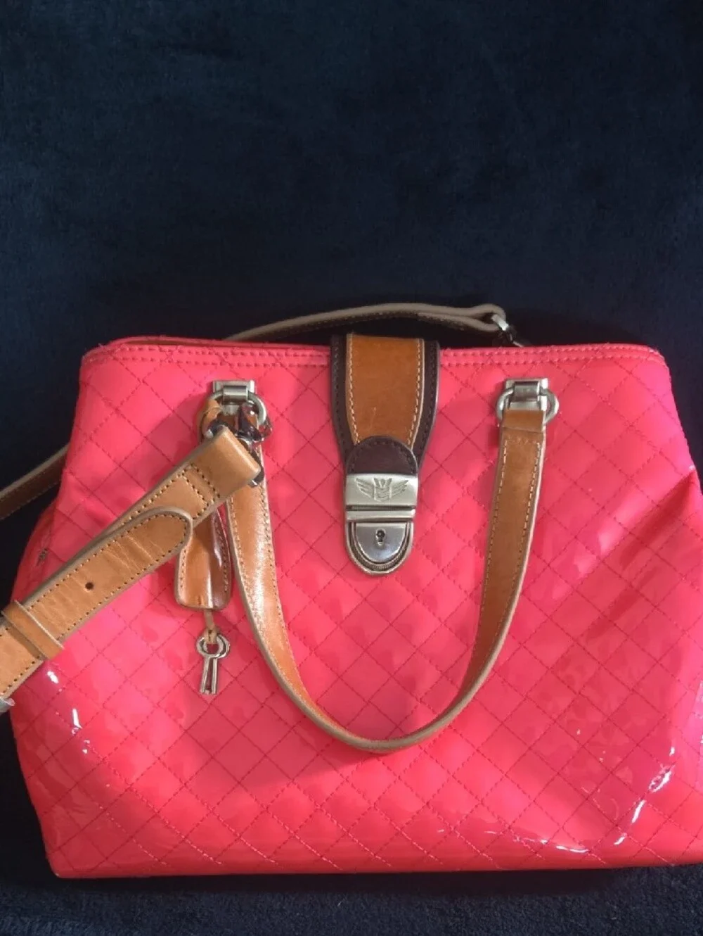 CONSUELA Rare Vintage Patent Pink Scream Candy Crush Quilted Tote *Discontinued*
